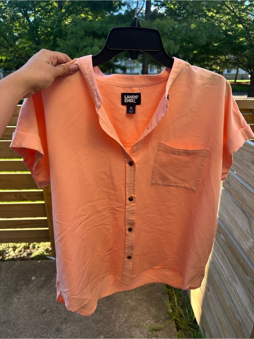 Lands' End Peach Short-Sleeve Button Front Top